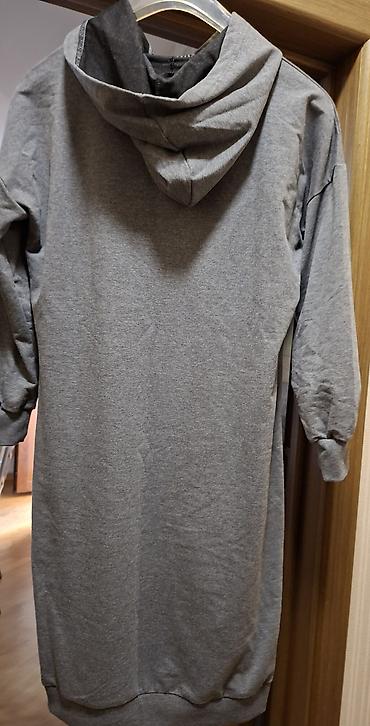 Толстовки, худи: Boz rəngli uzun kapüşonlu svitşört/hoodie - Stil: Oversize kəsim — 2