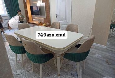 Masa və oturacaq dəstləri: Qonaq otağı üçün, Yeni, Açılan, Dördbucaq masa, 6 stul
