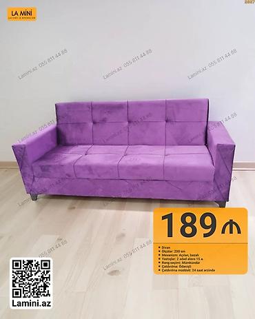 ucuz divanar: Bənövşəyi rəngdə müasir dizaynlı divan - Ölçü: 200 sm - Mexanizm — 1