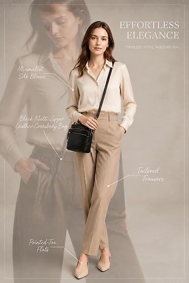siroko: Crna kožna crossbody torba sa više rajsferšlusa - Materijal: meka — 2