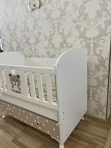 ana ata ogul sekilleri: Uşaq beşiyi – “Teddy” dizaynı - Rəng: ağ və bej (ağ nöqtəli bej alt — 4