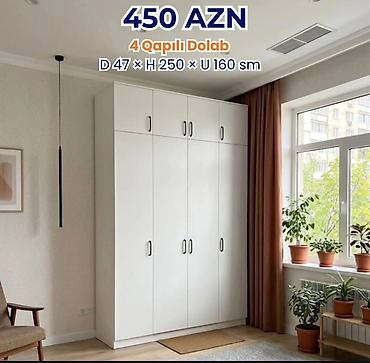 koridor dolapları: 4 qapılı ağ dolab Ölçülər: - Dərinlik: 47 sm - Hündürlük: 250 sm - — 1