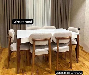 Açılan yemək masası və 6 ədəd stul dəsti. Masa: - Açılan model -