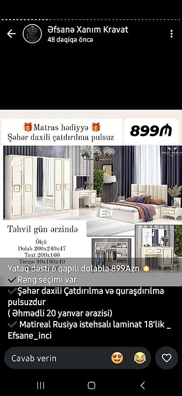 Yataq otağı dəsti – 6 qapılı dolablı Tərkibi: - 6 qapılı qarderob -