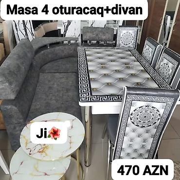 metbex divanı: Mətbəx/qonaq otağı üçün dəst: - Masa + 4 oturacaq + künc divanı - — 1