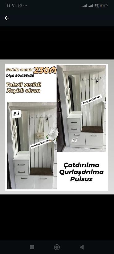 Dəhliz dolabı – 230₼ Ölçü: 90×195×35 sm - Ayna ilə inteqrasiya lalafo.az -da Dəhliz dolabı – 230₼ Ölçü: 90×195×35 sm - Ayna ilə inteqrasiya