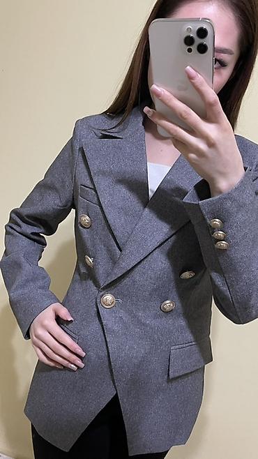 Пиджаки, жакеты: Женский двубортный пиджак в классическом стиле - Цвет: серый меланж - — 10