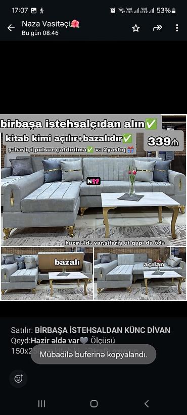 avanqard: Künc divan, Qonaq otağı üçün, Bazalı, Açılan — 3