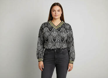 czarne obcisła bluzki z długim rękawem: Pronto Moda, Women's blouse, size 2XL