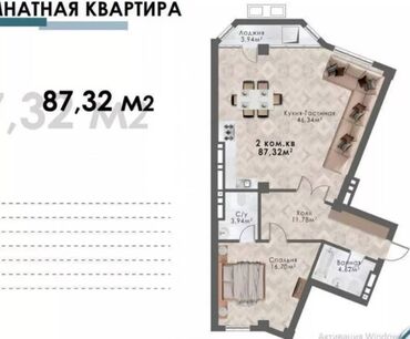 Продажа квартир: 2 комнаты, 87 м², Элитка, 7 этаж, ПСО (под самоотделку)