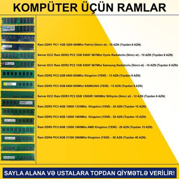 Operativ yaddaş (RAM): Kompüter üçün Ramlar (DDR2/DDR3/DDR4) SAYLA ALANA VƏ USTALARA TOPDAN — 2