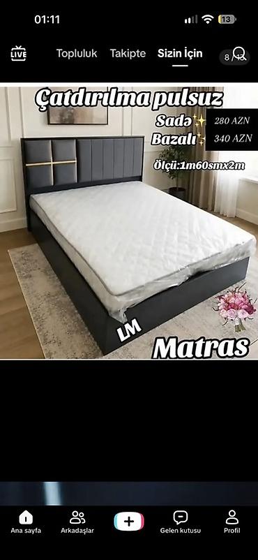 Müasir dizaynlı çarpayı və matras dəsti - Başlıq: yumşaq örtüklü