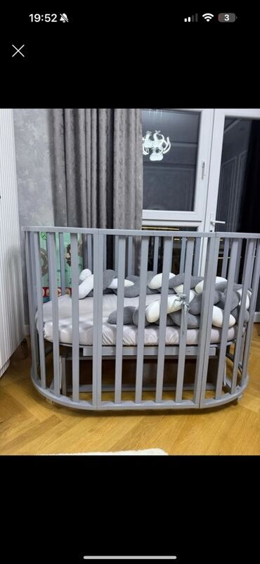 Для девочки и мальчика, Овальная, Колыбель, С бортиками, С матрасом, Без механизма качания