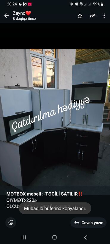 krant satisi: *MƏTBƏX mebeli :-TƏCİLİ SATILIR*‼️ QİYMƏT:-220₼ ÖLÇÜ:-1.5*1.4 ÜZƏRİNDƏ