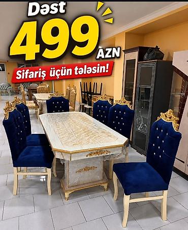 utu stolları: Yemək dəsti – 6 stul + 1 masa - Dəbdəbəli klassik dizayn: qızılı — 1