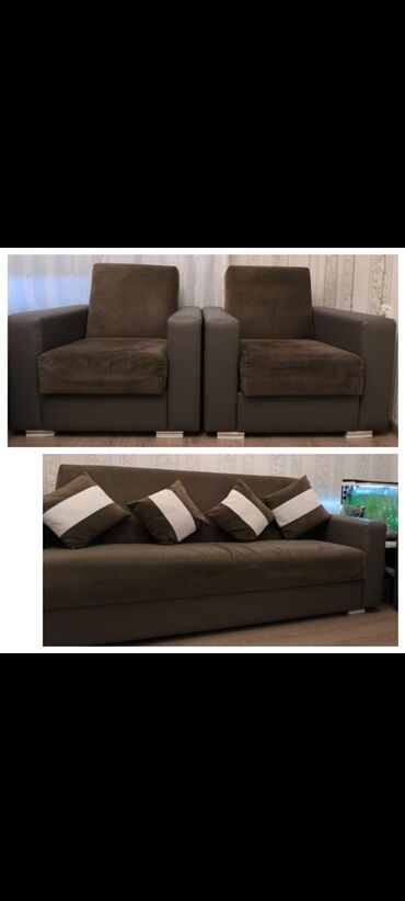 islenmis divan kreslo satilir: Б/у, Классический диван, 2 кресла, С подъемным механизмом, Раскладной