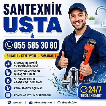 вызов сантехника на дом: Santexnik ustası – peşəkar həllər, 7/24 xidmət. Görülən işlər: - Su — 2