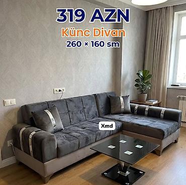 l divan: Künc divan – 260 × 160 sm - Rəng: tünd boz/çəhrayı alt tonlarla - — 1