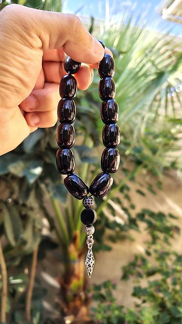 bijuteryalar: Qara əqiq təsbeh,qiymət sondur! - Material: yüksək parlaq, oval — 2