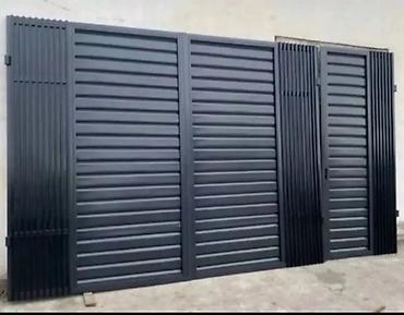 Распашные ворота: Металлические уличные ворота современного дизайна - Материал — 11