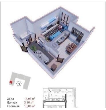 flat osh: 1 комната, 55 м², Южная Магистраль Элитка, 3 этаж, ПСО (под самоотделку) — 2