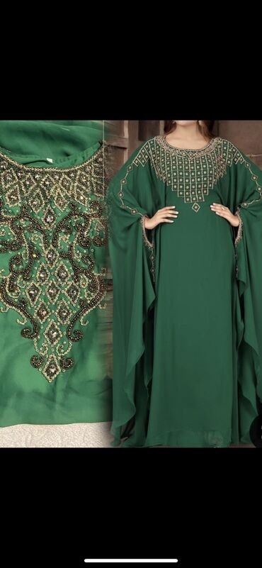 вечернее зеленое платье: Вечернее платье, Длинная модель, С рукавами, Камни
