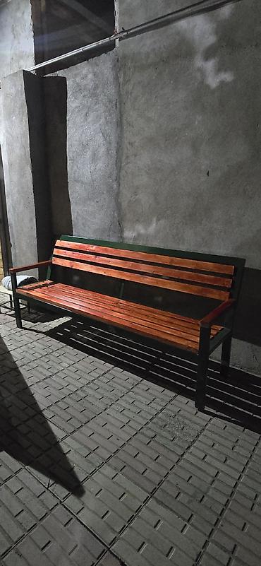 yevlax mebel: Metall karkaslı taxta skamya - İstifadə sahəsi: həyət, bağ, park — 3