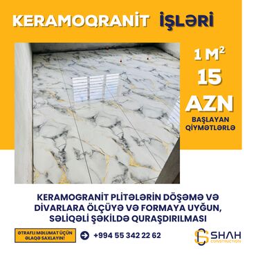 Dam örtükləri: 🪨 Peşəkar ustalarımız tərəfindən döşəmə və divar keramoqranit işləri