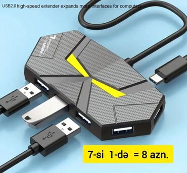 Digər kompüter aksesuarları: 8-i və 7-si 1-ində GENİŞLƏNDİRİCİ USB-lər satılır. • 1 USB — 4