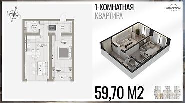 crystal tower: 1 комната, 60 м², Элитка, 22 этаж, ПСО (под самоотделку) — 3