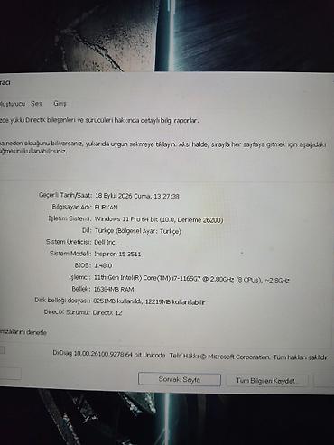 Dell: Noutbuk + oyun aksesuarları dəsti 1TB NVİDİA GEFORCE MX350 - — 7