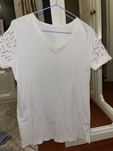 блузка женская размер 46: Блузка, Классическая модель, Хлопок, Однотонный, С пайетками