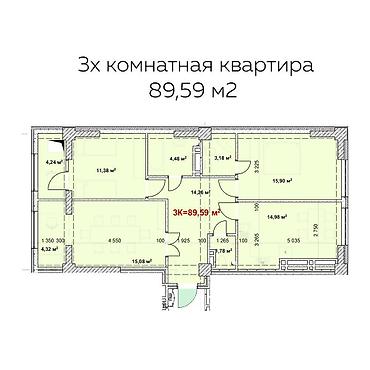 Продажа квартир: 3 комнаты, 90 м², Золотой квадрат Элитка, 14 этаж, ПСО (под самоотделку) — 4