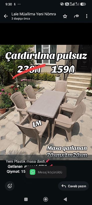plastik stol stul: Yeni Plastik masa dəsti📌 _*Qatlanan masa+6 STUL*_ 📌 *Qiymət — 1