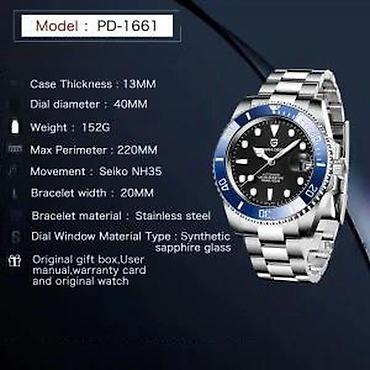 Ručni satovi: PAGANI DESIGN PD-1661 - Plavo/Crni- Rolex Submariner Homage Potpuno — 12