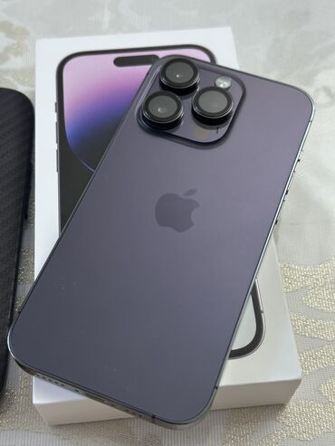 Apple iPhone: IPhone 14 Pro, Б/у, 256 ГБ, Deep Purple, Зарядное устройство, Защитное стекло, Чехол, 87 %