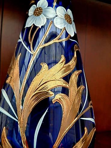 flowers: Кобальтовая ваза из богемского стекла производство Чехия, 1980 год а — 3
