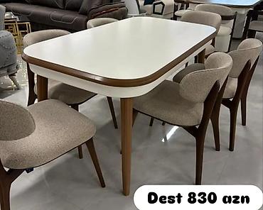 oturacaqlar: Yemək otağı dəsti — 1 masa + 6 stul - Masa: ovał formalı, ağ üst — 1