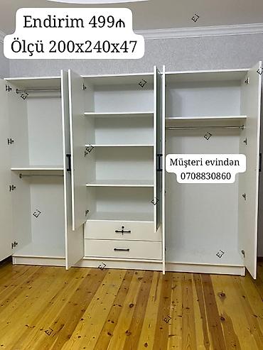 gardirob: Ağ rəngli üç qapılı gardırob - Ölçü: 200 x 240 x 47 sm (şəkildə — 1