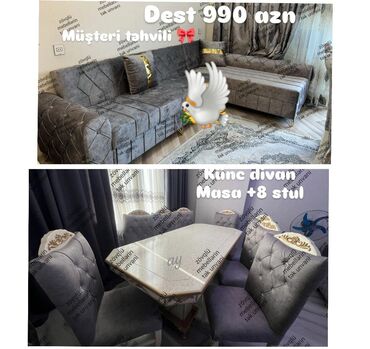 Divan və masa dəstləri: Künc divan və masa desti yeni