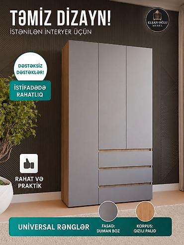 Minimalist üçqapılı şkaf – istənilən interyer üçün təmiz dizayn -