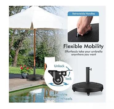 Suncobrani, tende i paviljoni: Postolje za baštenski suncobran sa točkićima – crno - Tip: baza za — 6