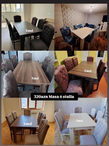 Masa və oturacaq dəstləri: Qonaq otağı üçün, Yeni, Açılmayan, Dördbucaq masa, 6 stul — 8