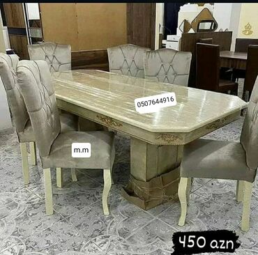 Masa və oturacaq dəstləri: Qonaq otağı üçün, Yeni, Açılmayan, Dördbucaq masa, 6 stul — 1