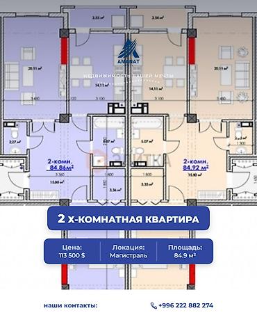 2 комнаты, 85 м², Южная Магистраль Элитка, 12 этаж, ПСО (под самоотделку)