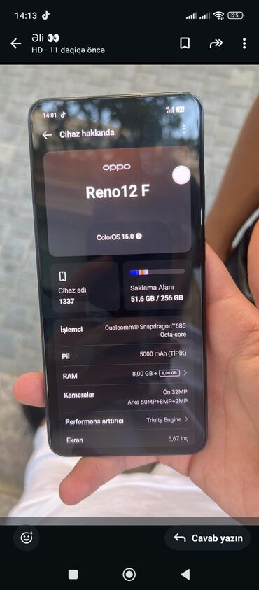 Oppo Reno 12 F, 256 GB, rəng - Qara, Barmaq izi