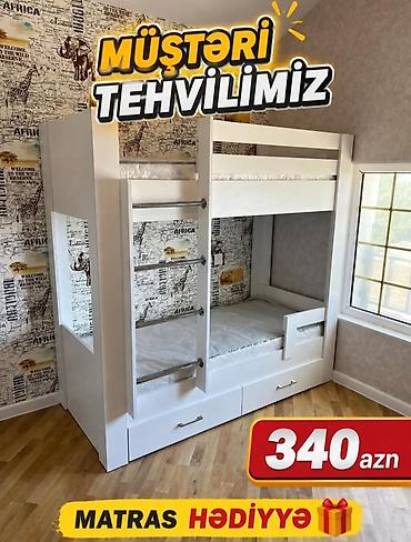 mebel materialı: Ağ rəngdə iki mərtəbəli uşaq çarpayısı - Kompakt dizayn: yuxarı və — 1