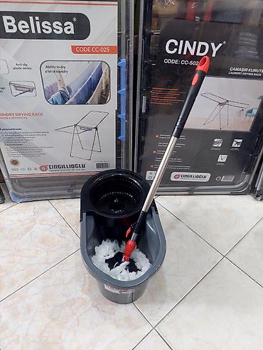 pol silen mop: Döner başlı spin mop dəsti – vedrə və paslanmayan teleskopik sapla - — 1