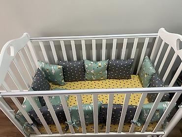 bed sheets: Детская кроватка с бортиками, ортопедическим матрасом и бельем- 2 пары — 2