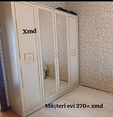 divar skafi: Yeni, 4 qapılı, Güzgülü, Bej, Açılan, Düz dolab — 1